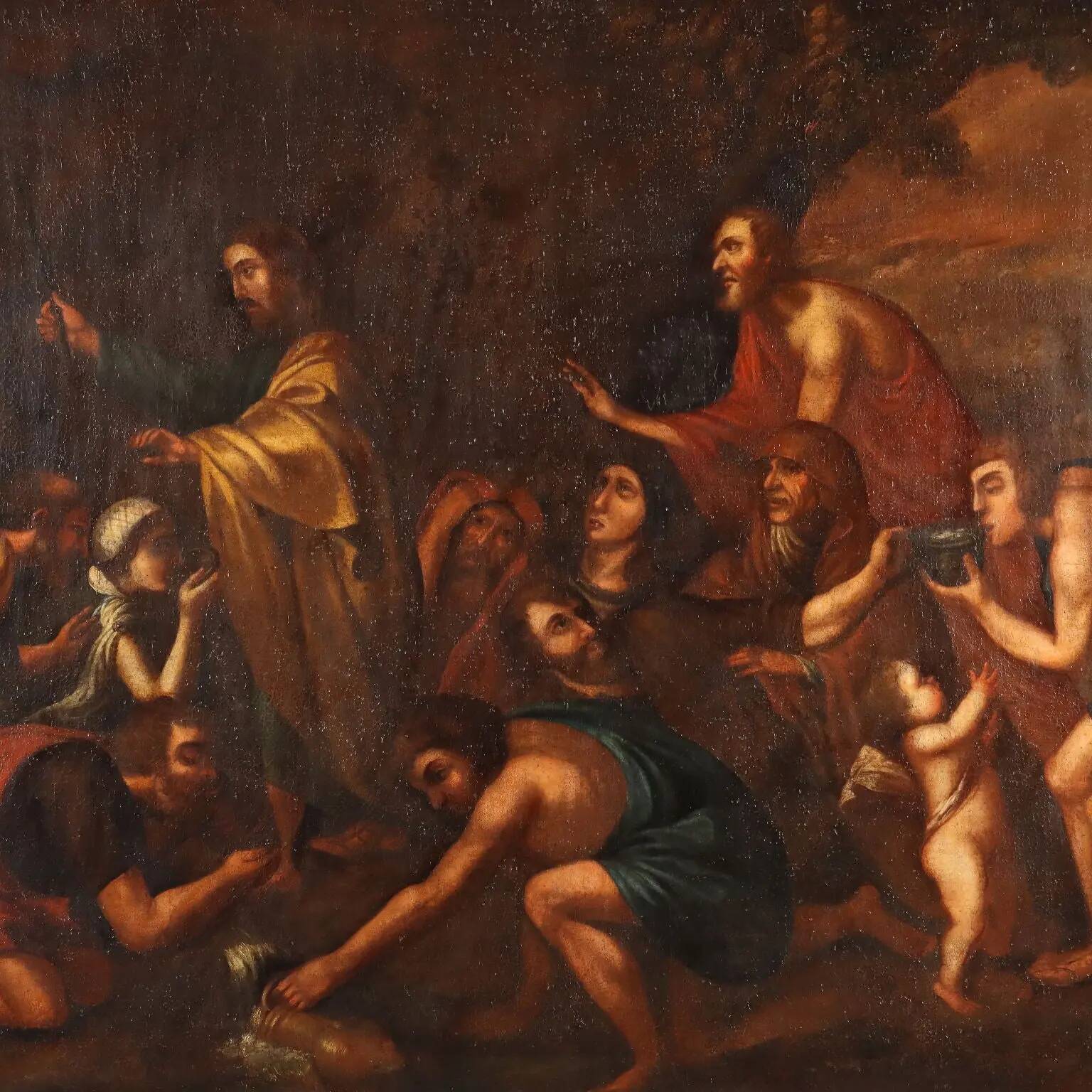Ancient painting "Moses Brings Forth Water from the Rock" 17th century