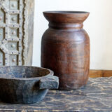 Large wooden Himachal pot n°2 (with lid)