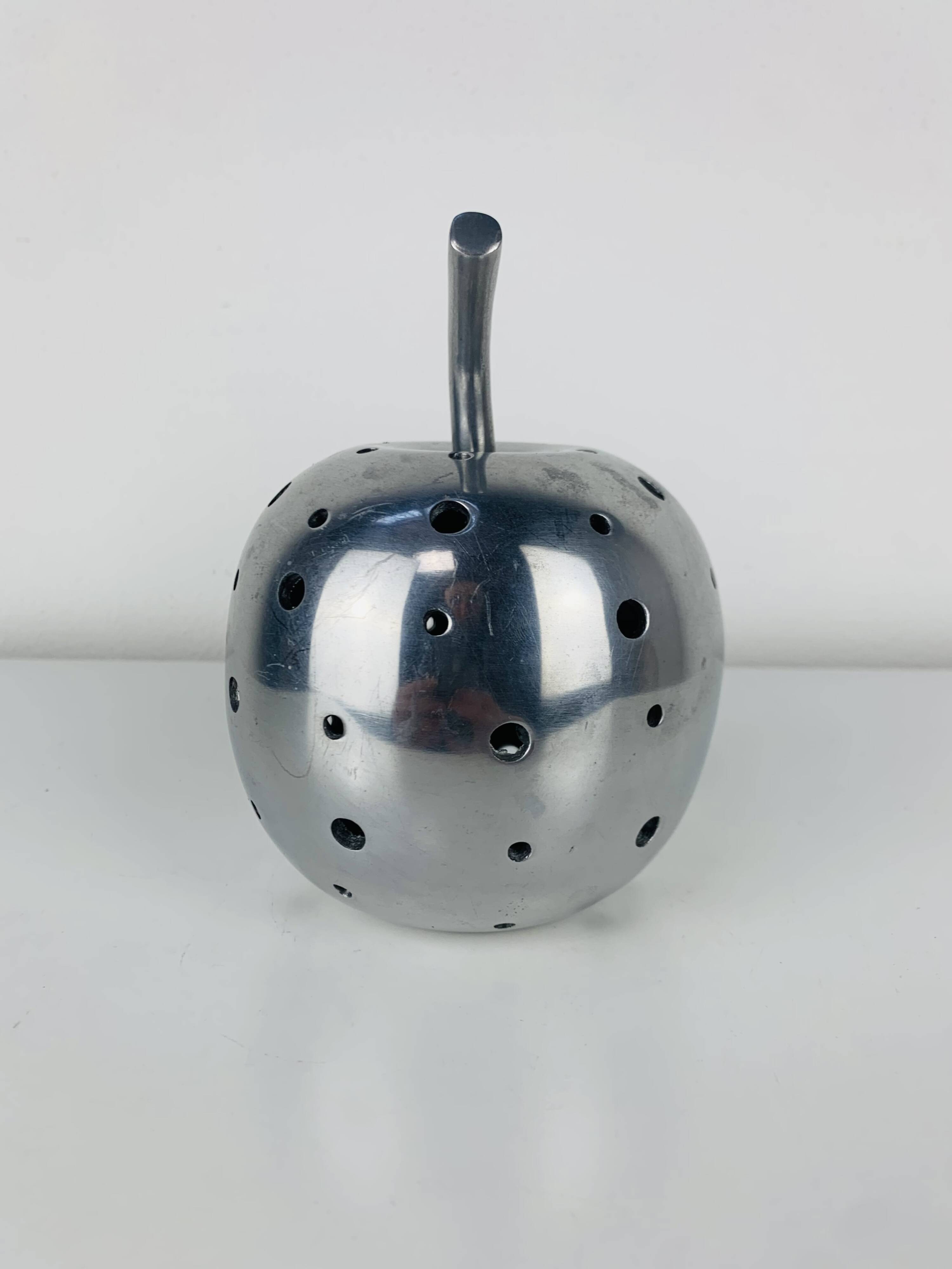 Aluminium apple sculpture, 1970s, candle holder