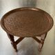 Oriental tea table, moroccan, copper top, engraved wood base, ethnic