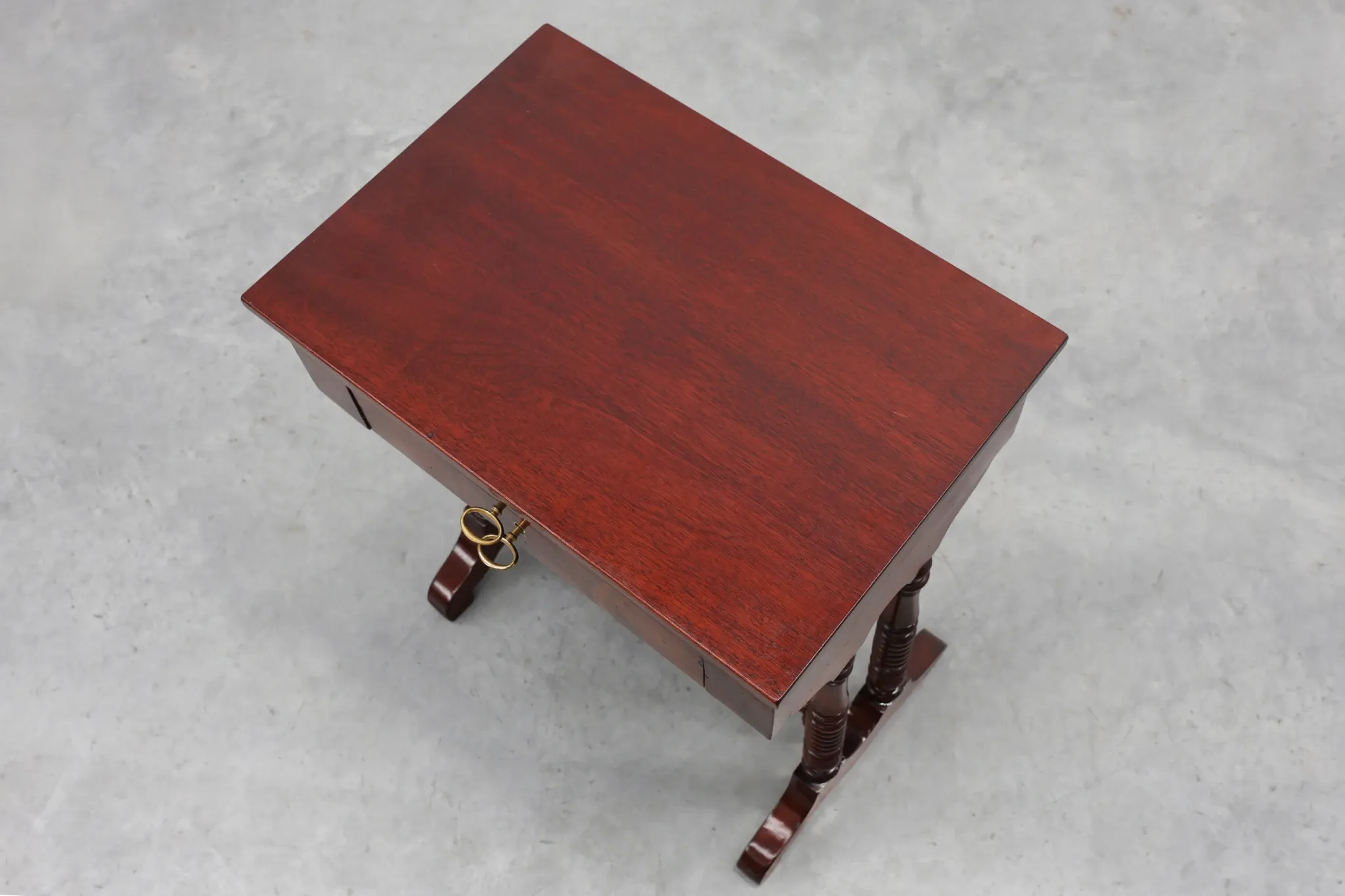 Louis Philippe Side Table with Two Drawers and Turned Twin Legs, France, 18