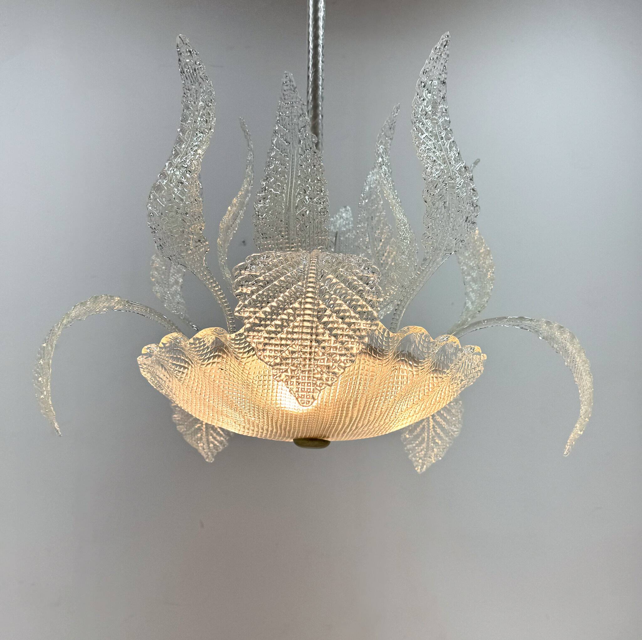 1950's Barovier & Toso Murano Glass and Brass Chandelier