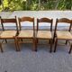 Set of 4 vintage chairs in solid wood and straw — Brutalist / rustic style