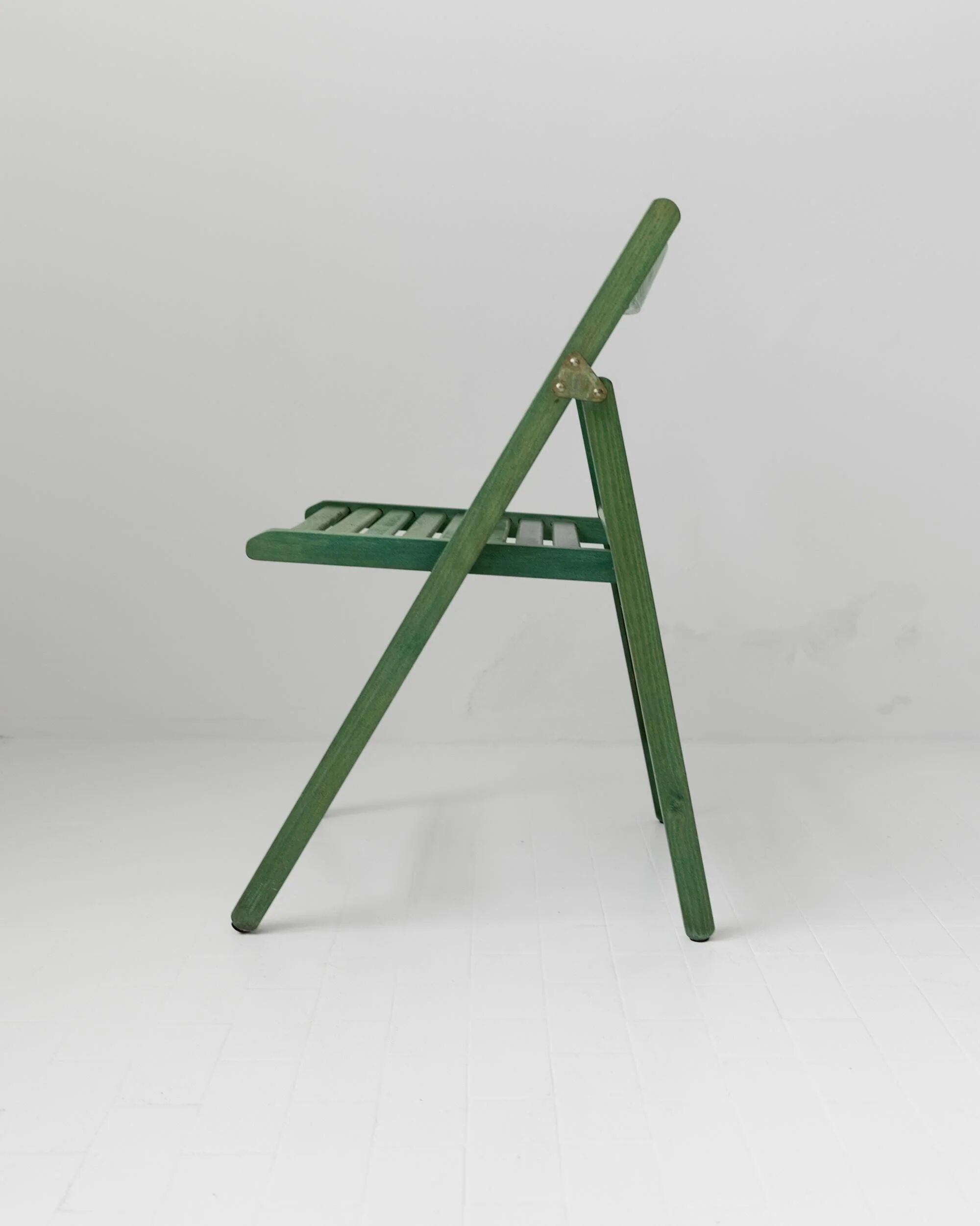 Chaise pliante vintage en bois des années 1970, par Realpina Italie, finition verte