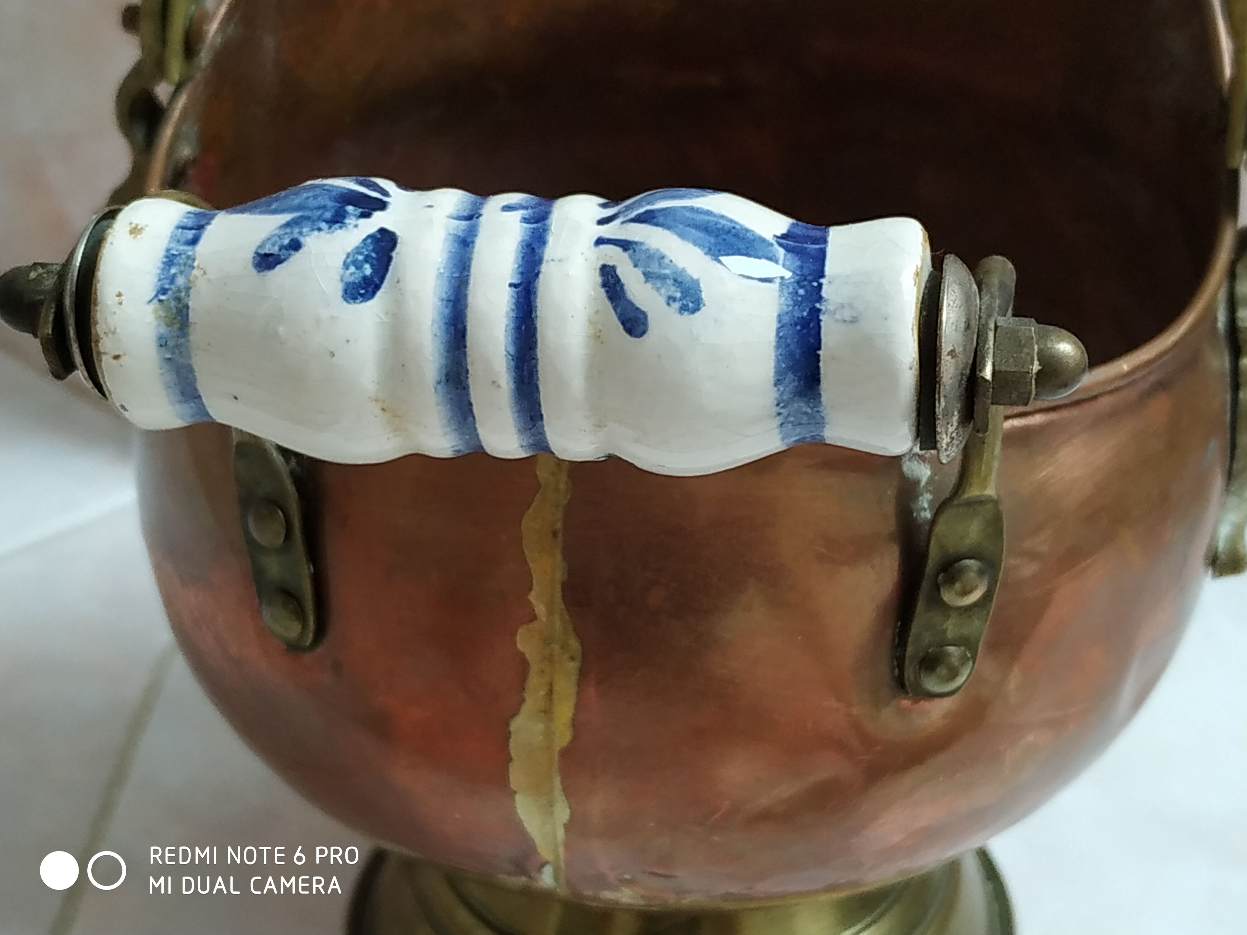 Copper and brass cauldron