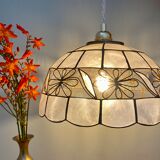 Vintage lampshade suspension in mother-of-pearl and brass