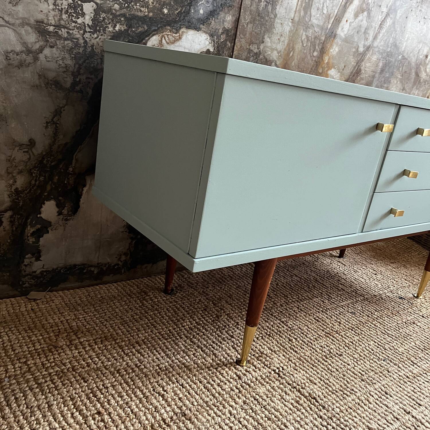 Seventies freshwater blue and brass sideboard