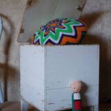 Trunk trunk stool Ottoman vintage leather white patina