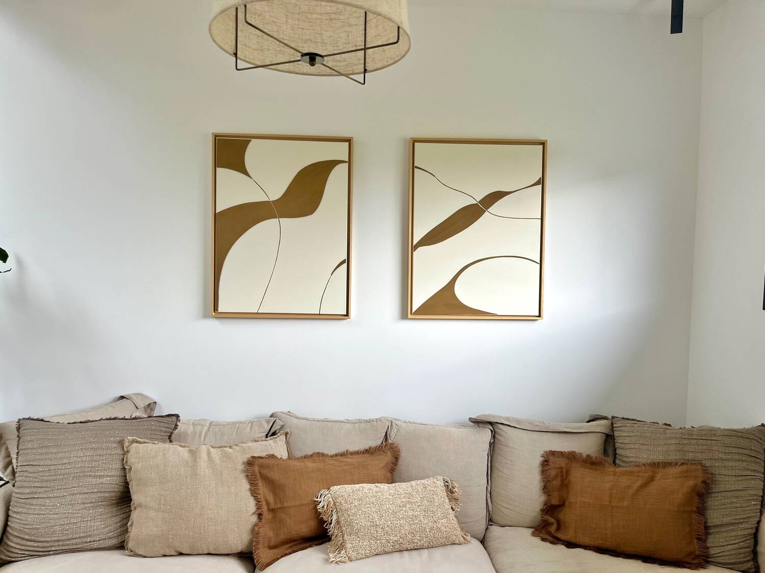 Tableaux diptyque relief crème et marron camel