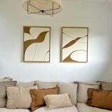 Tableaux diptyque relief crème et marron camel