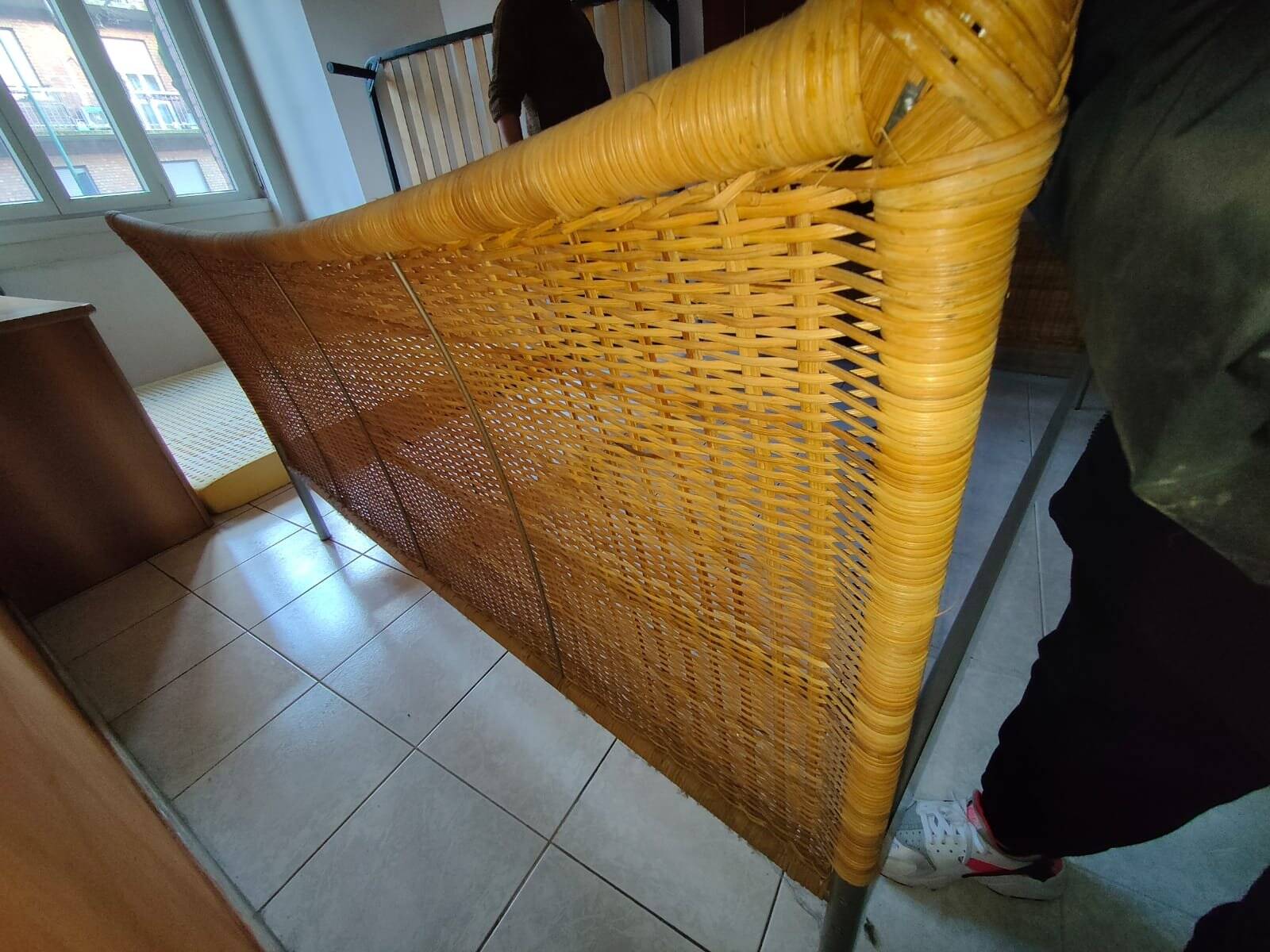 Vintage Double Bed in Iron and Wicker, 1980s