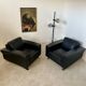 Lot 2 roche bobois designer leather armchairs 80s vintage custom aviator shape