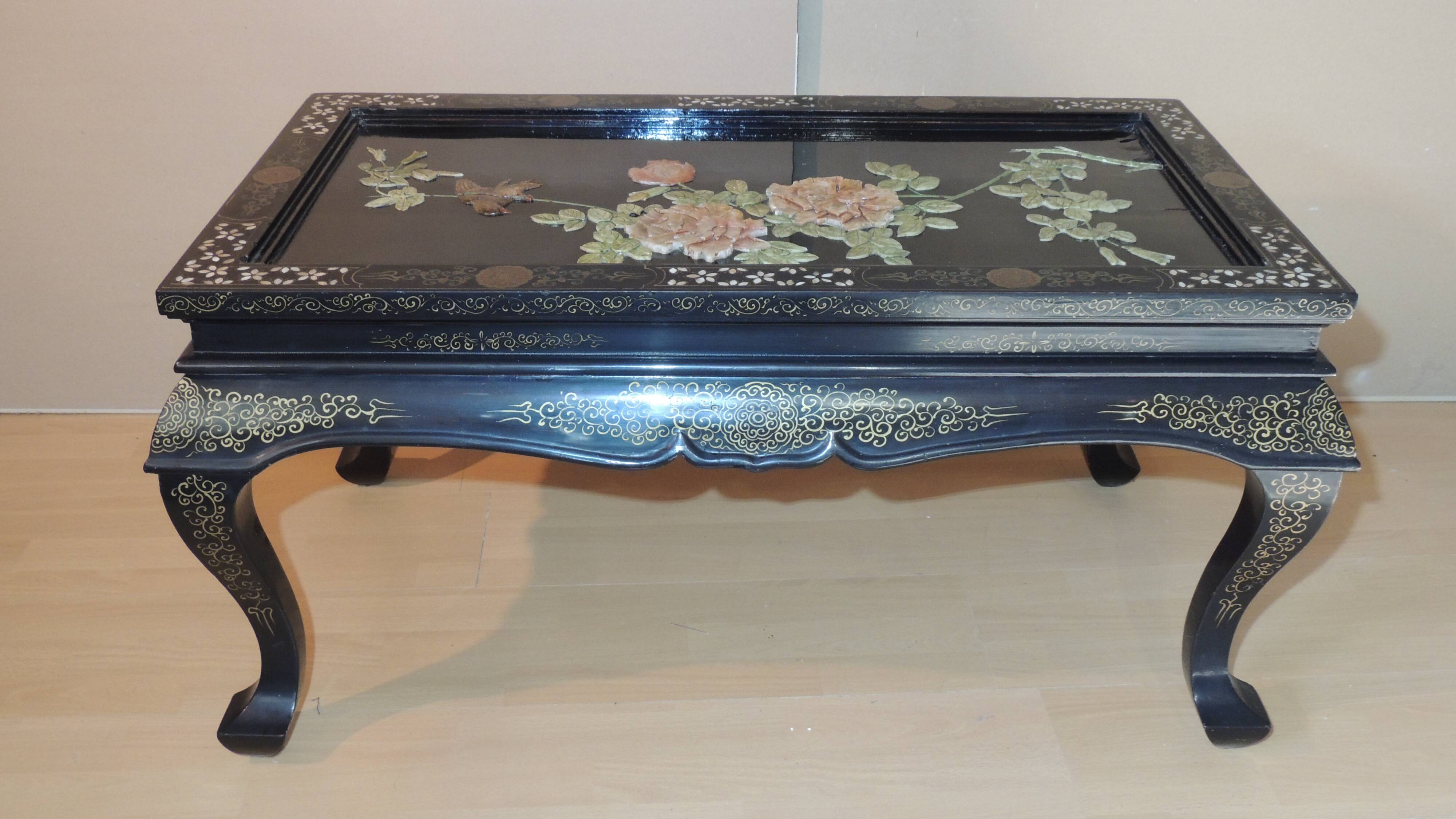 Table basse japonaise décor floral et oiseaux/vintage