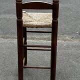 Vintage bar stool - solid wood and straw seat