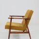 Vintage armchair model, golden yellow fabric, fully refurbished