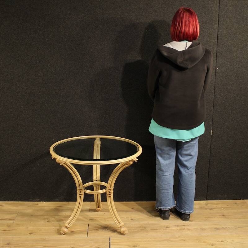 Italian iron side table with glass top