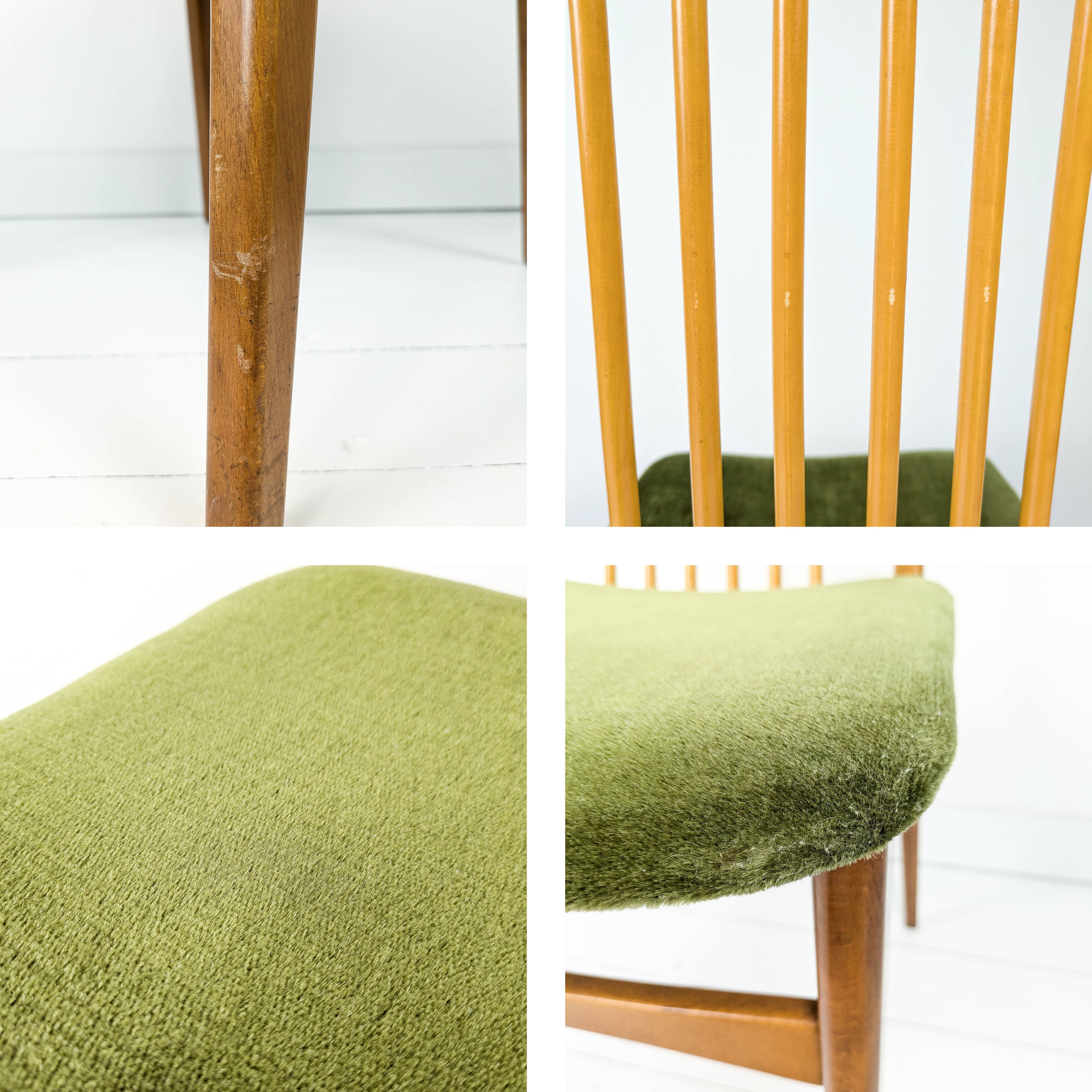 Lot de 6 chaises rembourrées Benze Mid Century avec entretoises en bois vert Design danois vintage des années 70