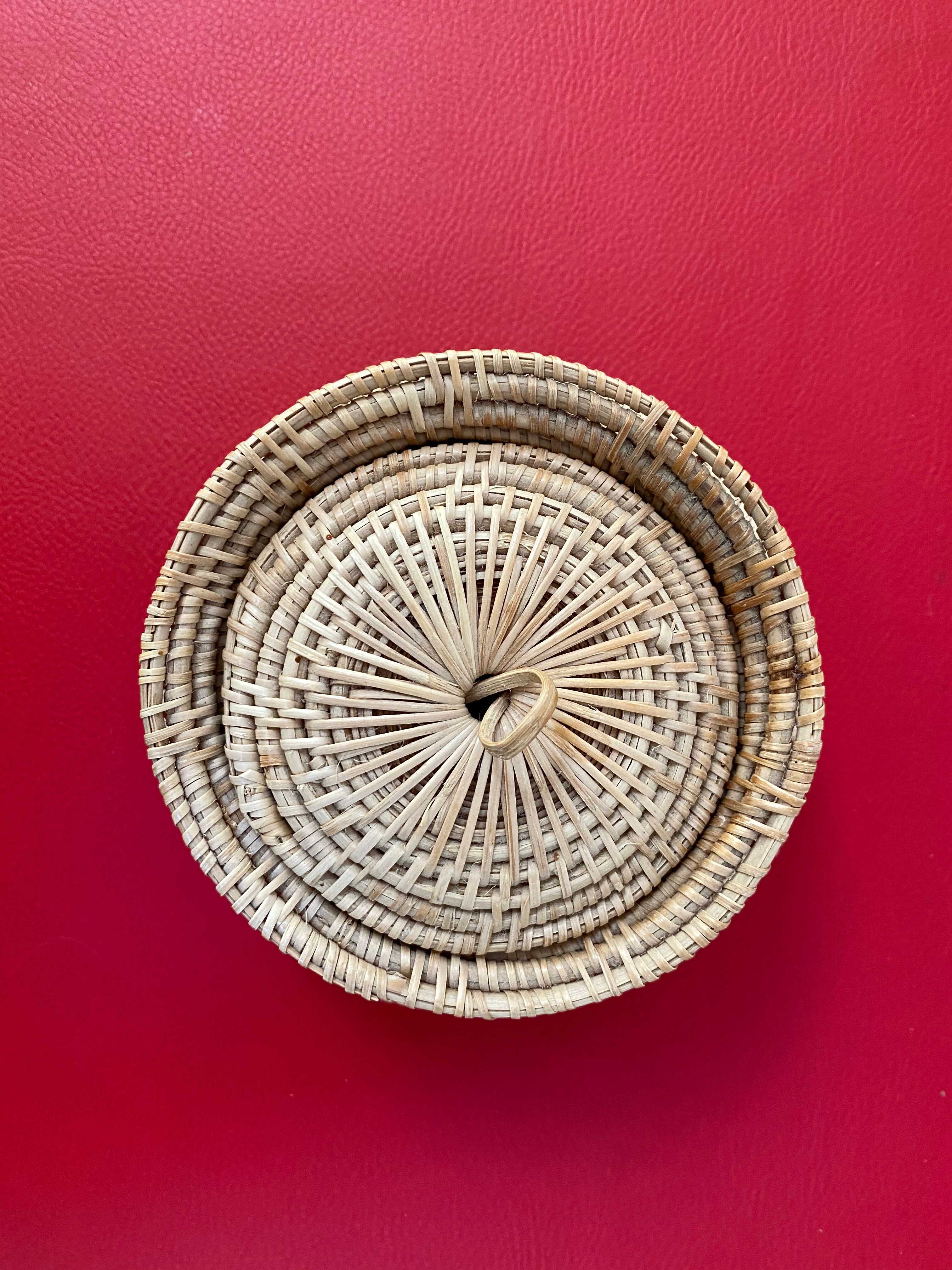 Vintage basket in braided rattan