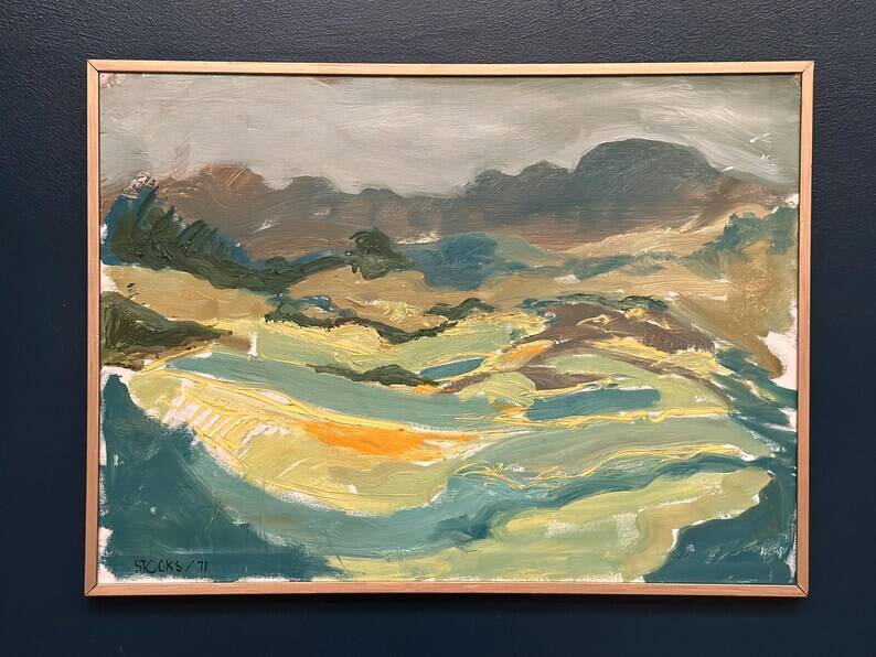 Swedish Oil on Panel “Landscape” by Lars Stocks,Framed & Vintage 77 × 57 cm