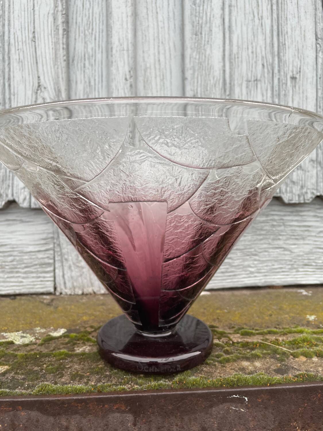 Schneider white and purple glass cup