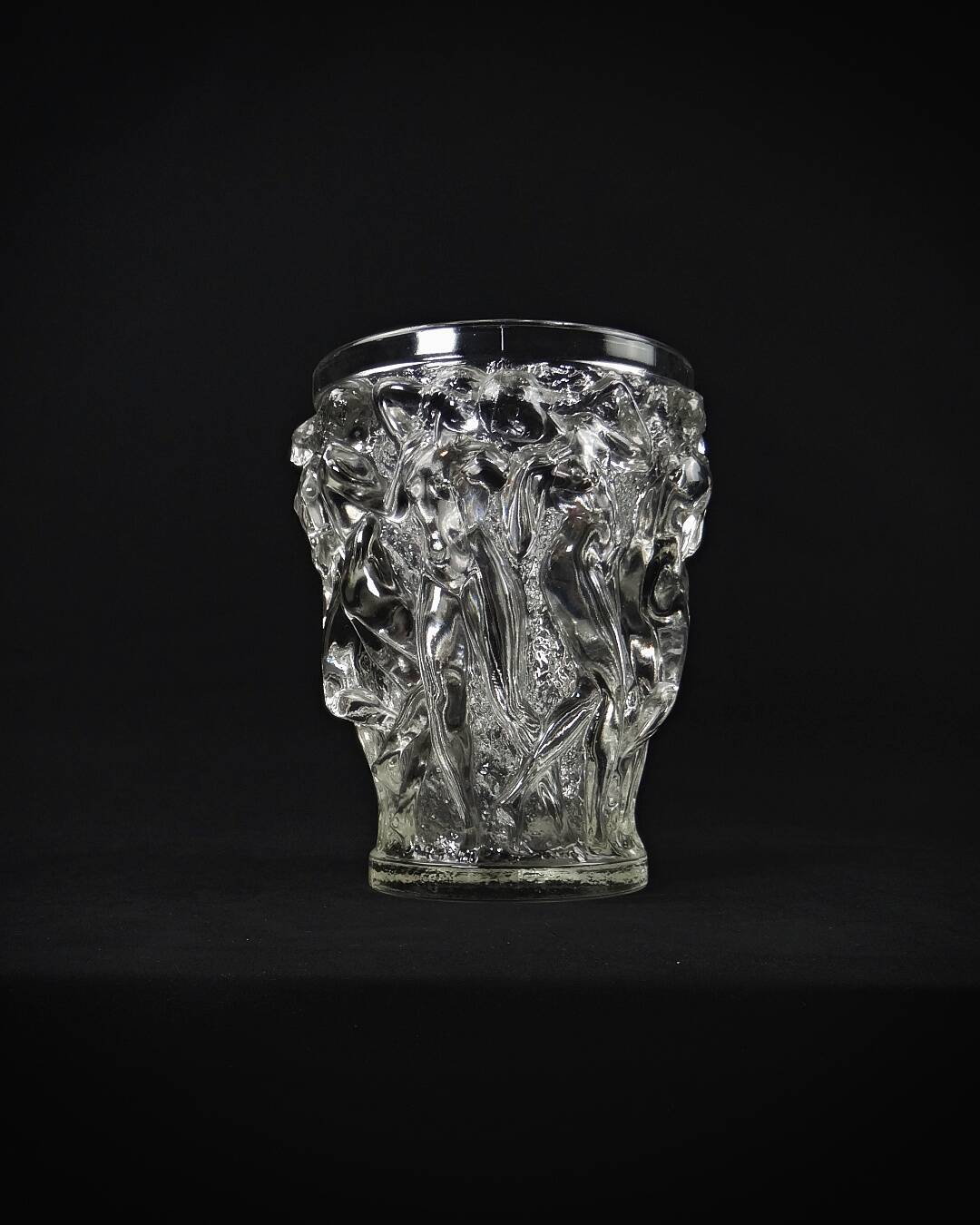 Unsigned Lalique Bacchantes vase in clear crystal, mid-20th century