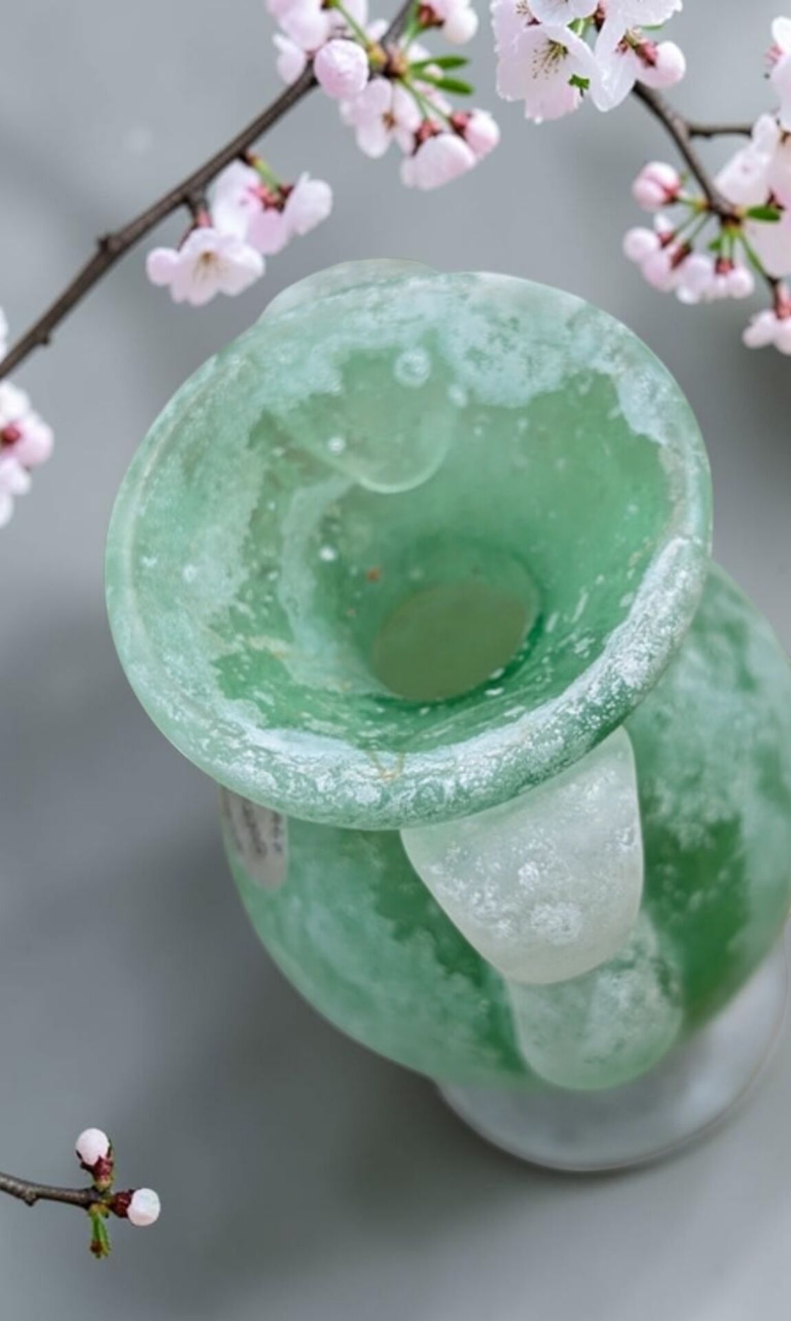 Small green Murano vase with handles – blown glass - "scavo" type