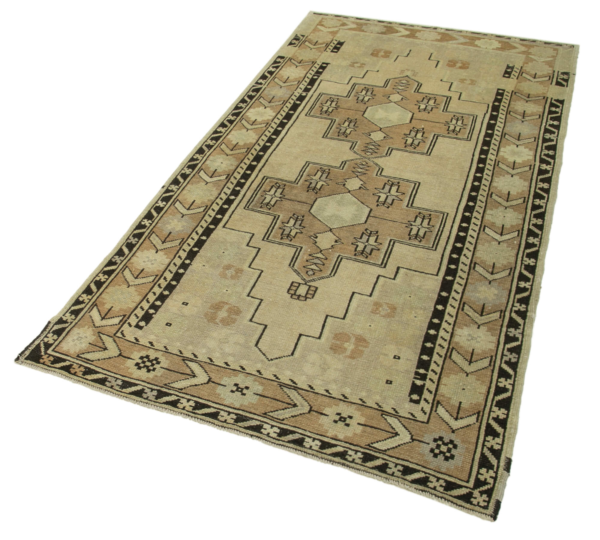 1960s handmade vintage oriental beige carpet 114 cm x 226 cm