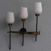 Pair of brass appliques metal and opaline 1960