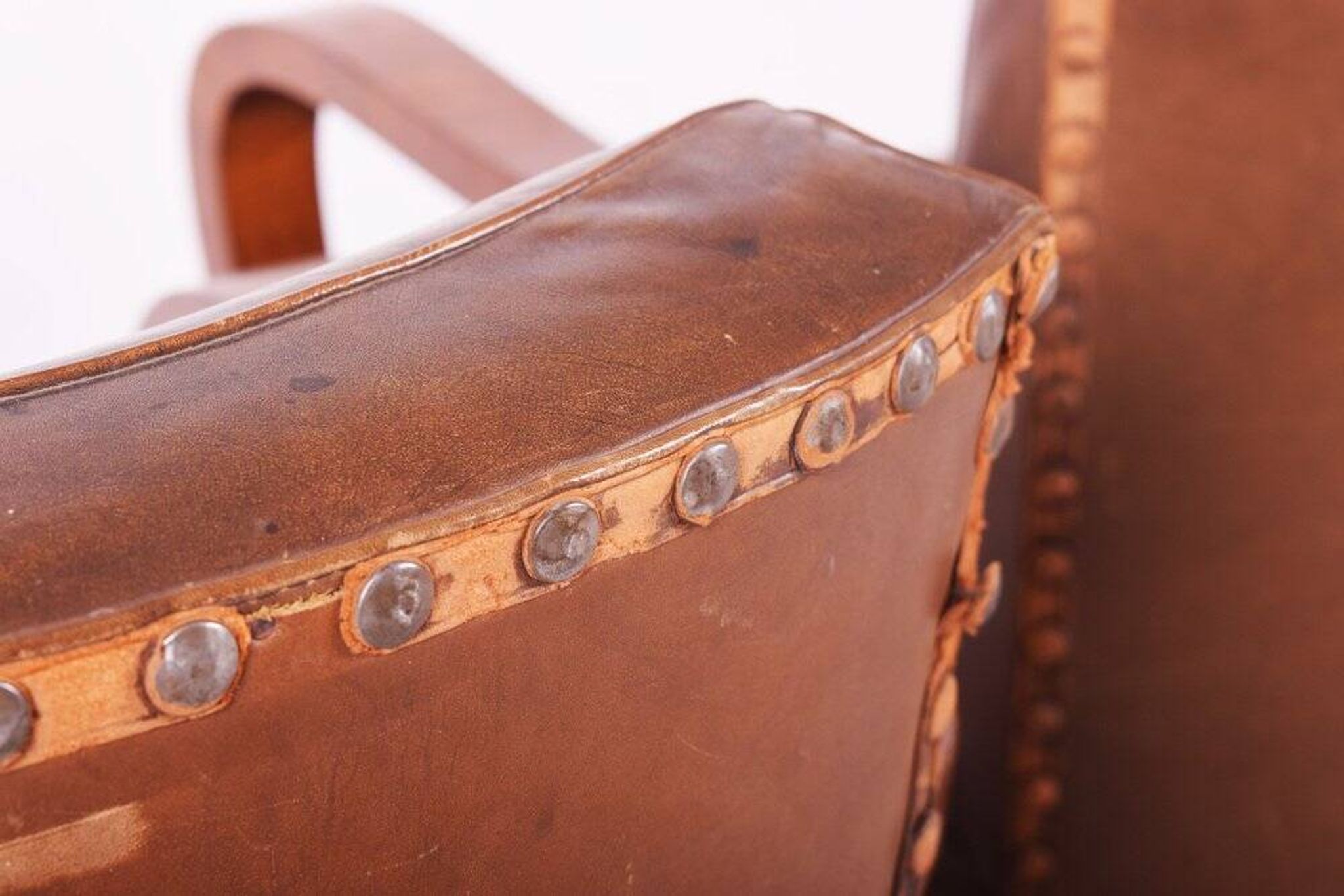 Canapé et 2 fauteuils Art Déco vintage en noyer et cuir, années 1930