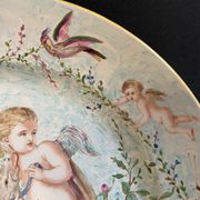 Round earthenware dish - hand decoration signed and marked