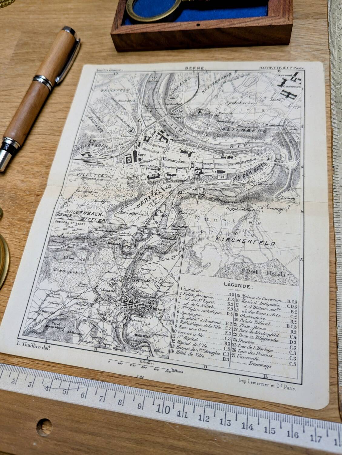 Bern, old map, printed in 1844.