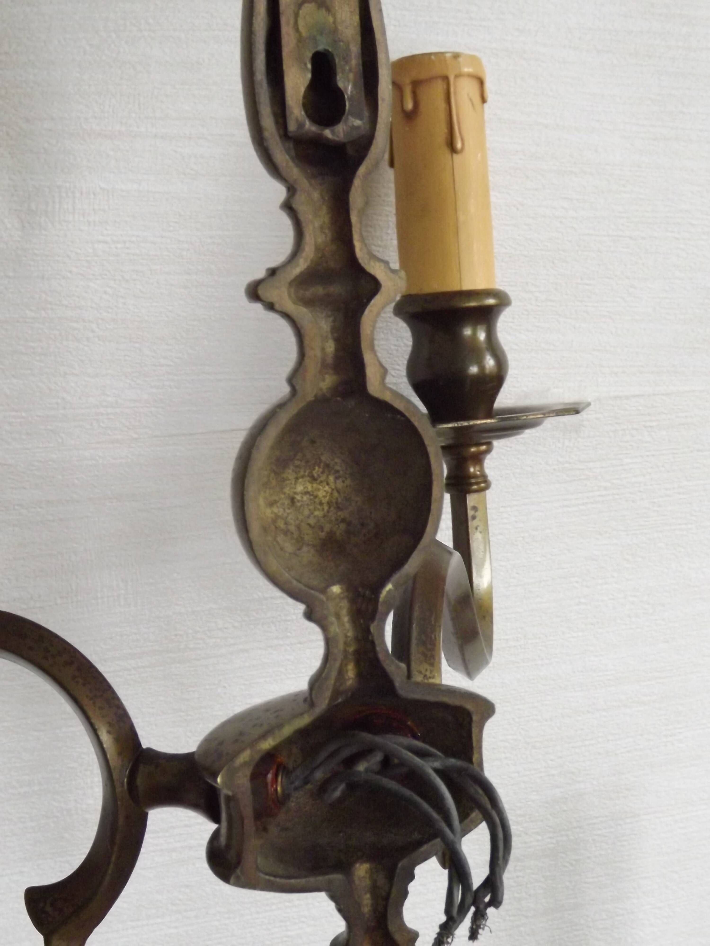 Pair of Double French Vintage Bronze Effect Metal Flemish Wall Lights