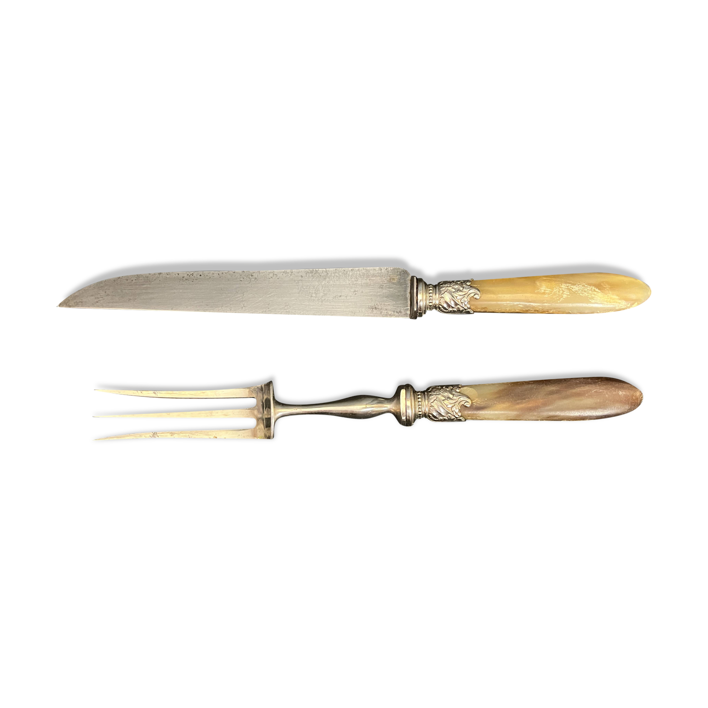Tableware, silver-plated carving set with horn, early 20th century.