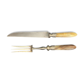 Tableware, silver-plated carving set with horn, early 20th century.