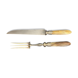 Tableware, silver-plated carving set with horn, early 20th century.