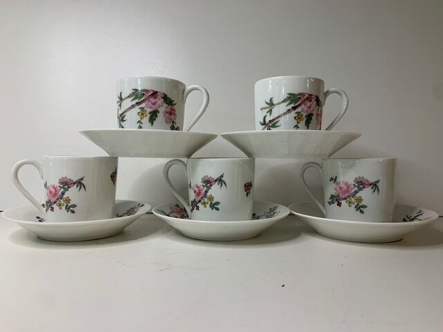 Set of 5 espresso coffee cups in Limoges Haviland porcelain