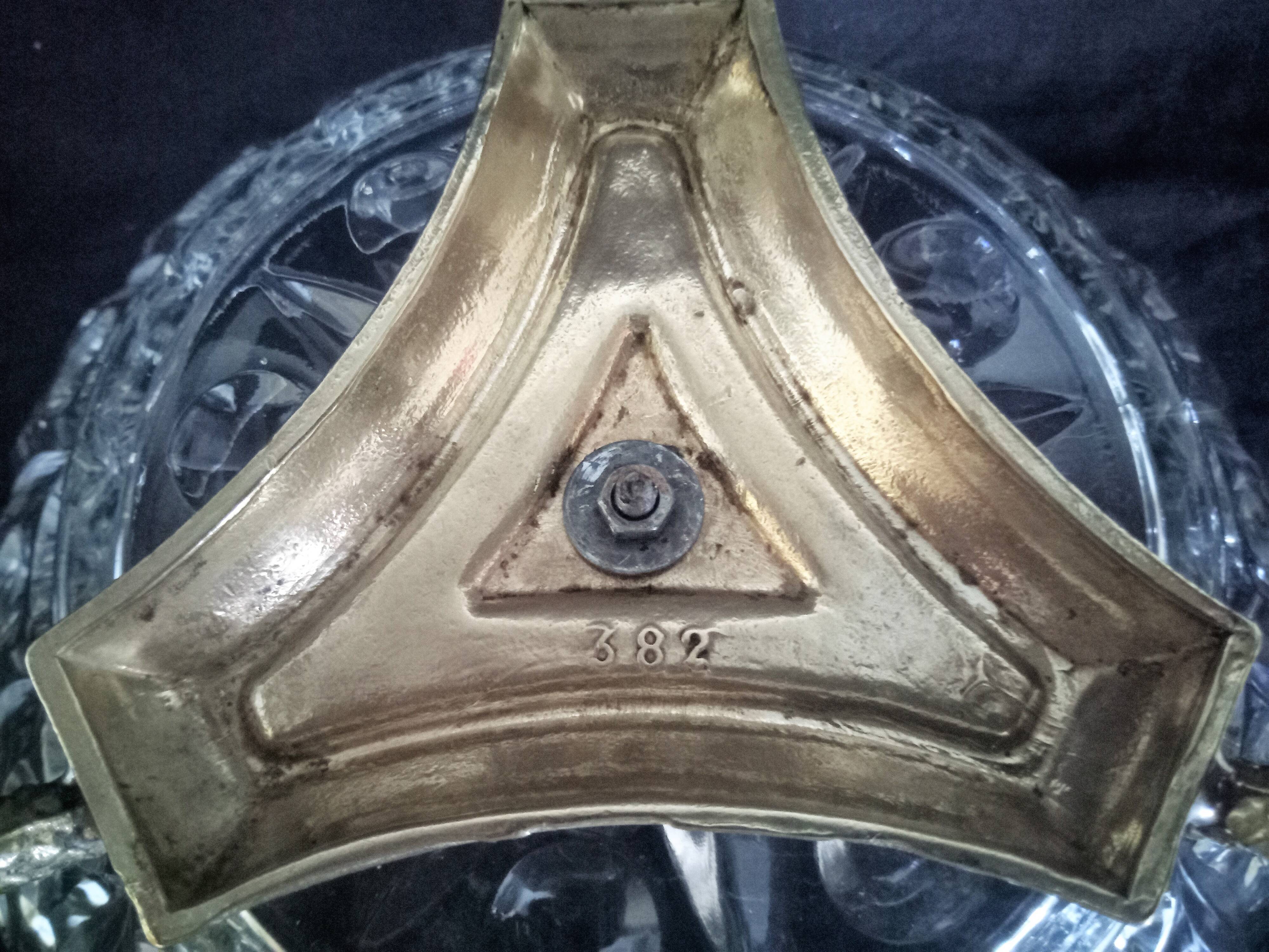 Glass centerpiece, bronze base in the shape of fish