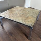 Vintage, Modernist Mid Century steel and slate stone coffee table, 1950s