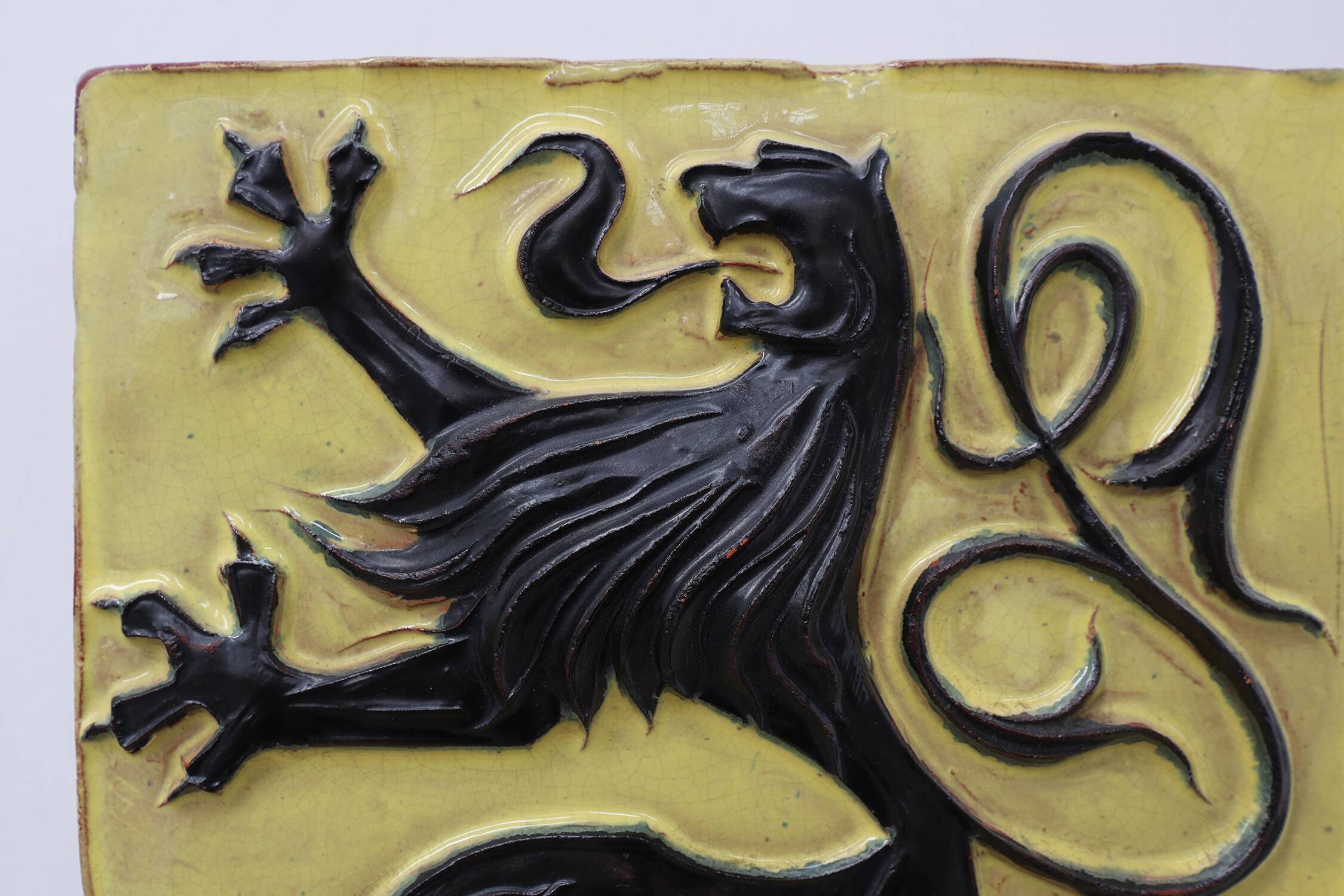 Wall Plaque with Flemish Lion by Vandeweghe for Amphora, Belgium, ca. 1950