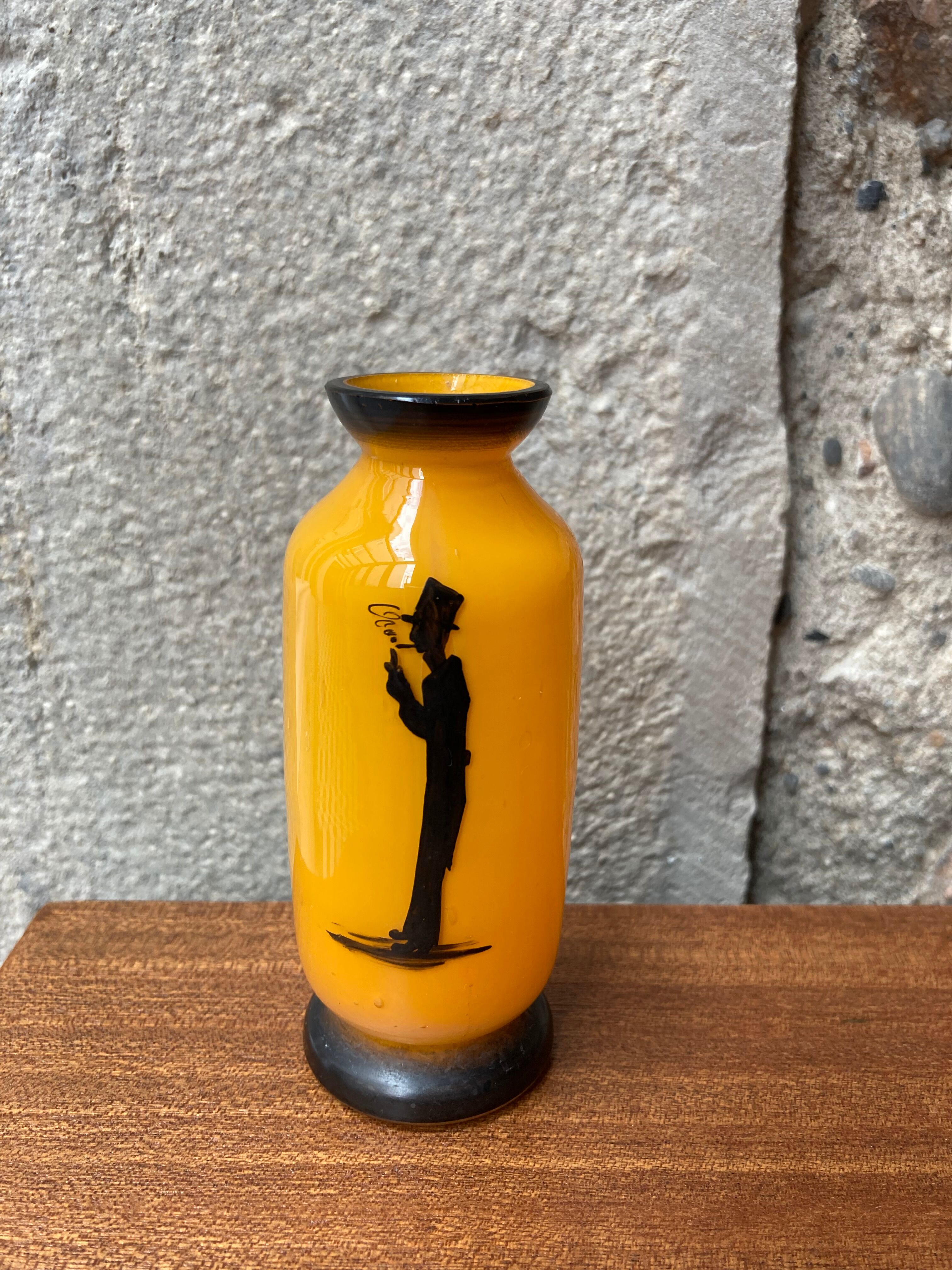 Miniature vase art deco glass orange silhouette smoker