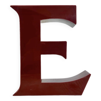 Vintage Dark Red Illuminated Letter E , 1980s