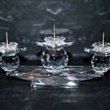 SWAROVSKI candle holder three candles in cut crystal signed 18.5 x 9 x 4cm