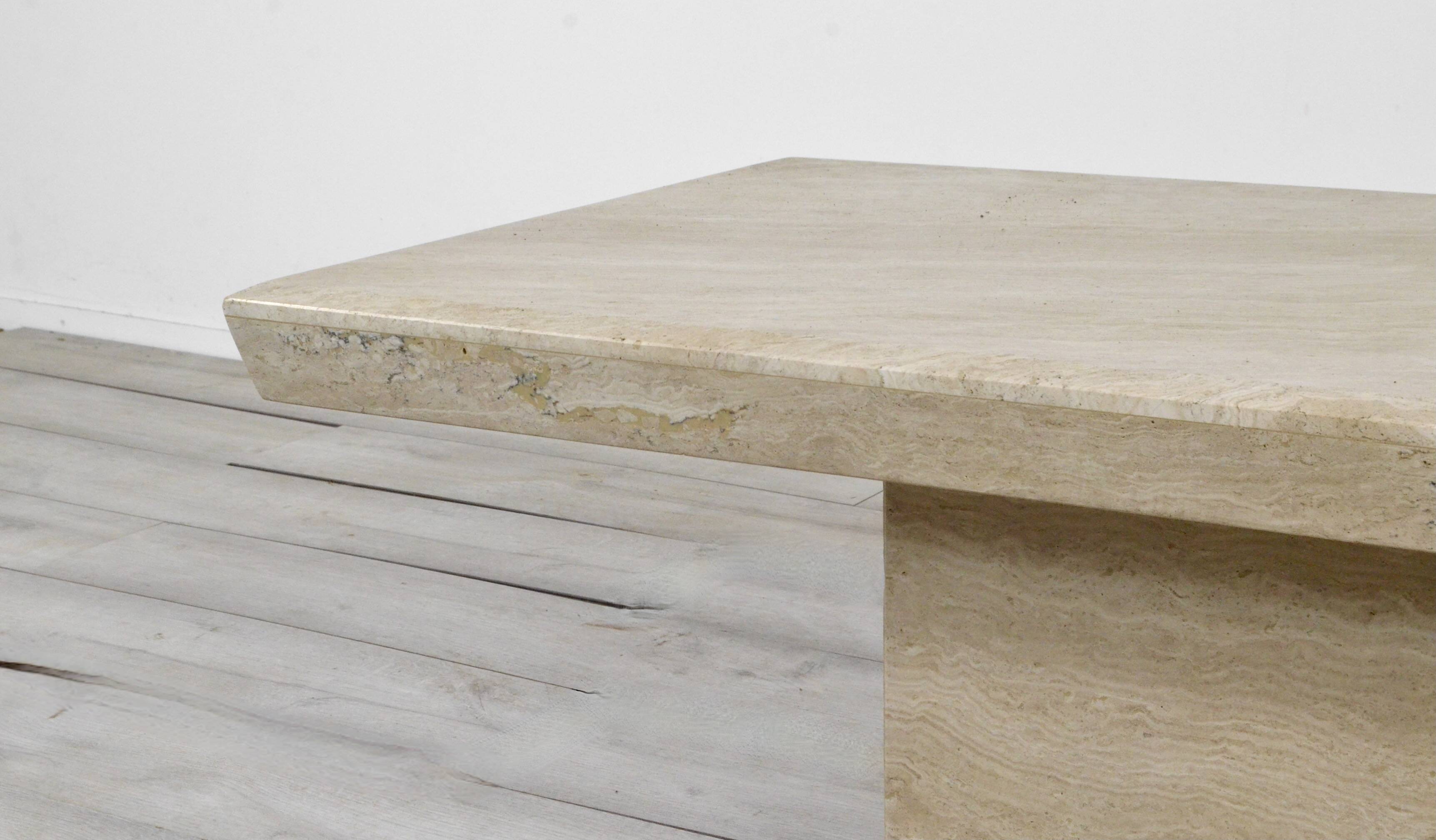1970s Italian Travertine Minimalist Geometric Coffee Table. Vintage Modern