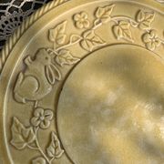 Underside, glazed ceramic, slurry, ivy frieze and rabbit pattern, Vintage