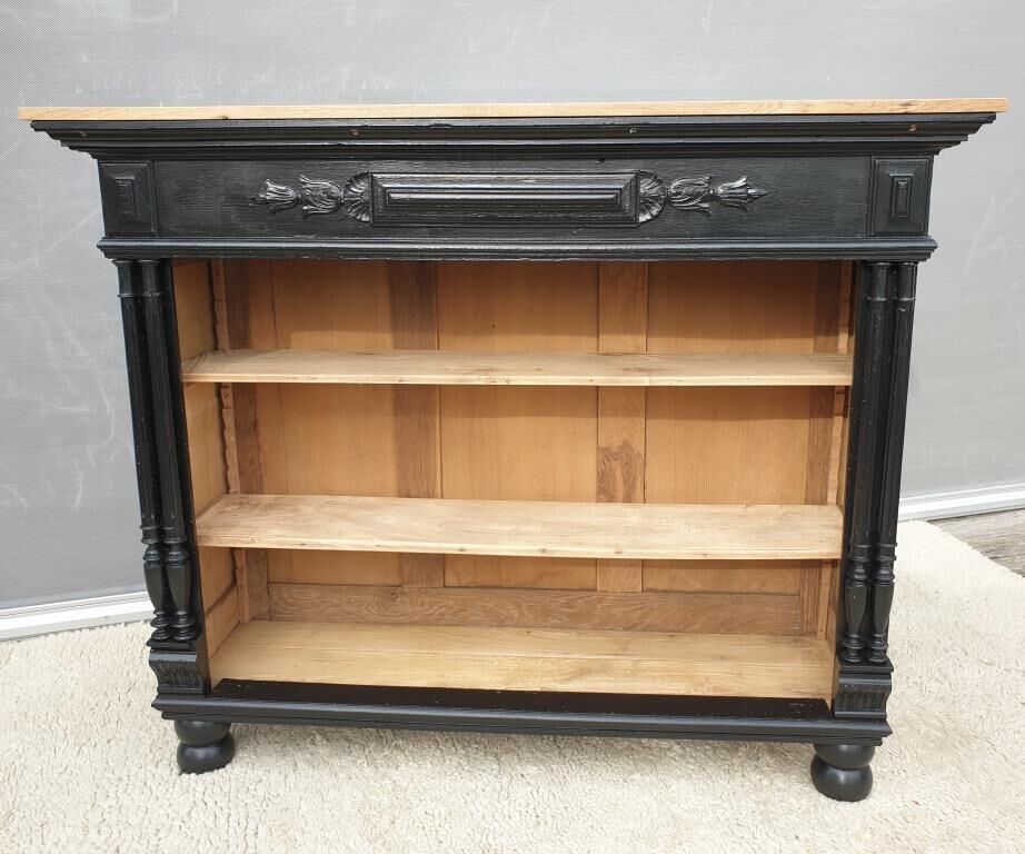Neoclassical black wood bookcase with columns