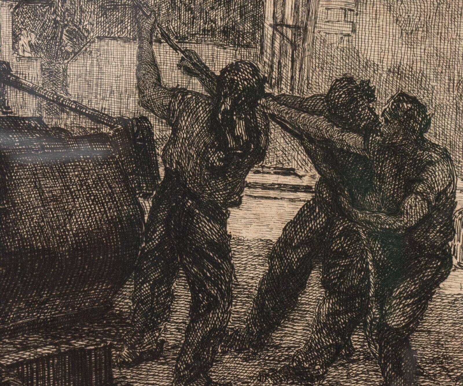 Engraving by René Pinard L'Ermitage in Nantes numbered natural wood frame