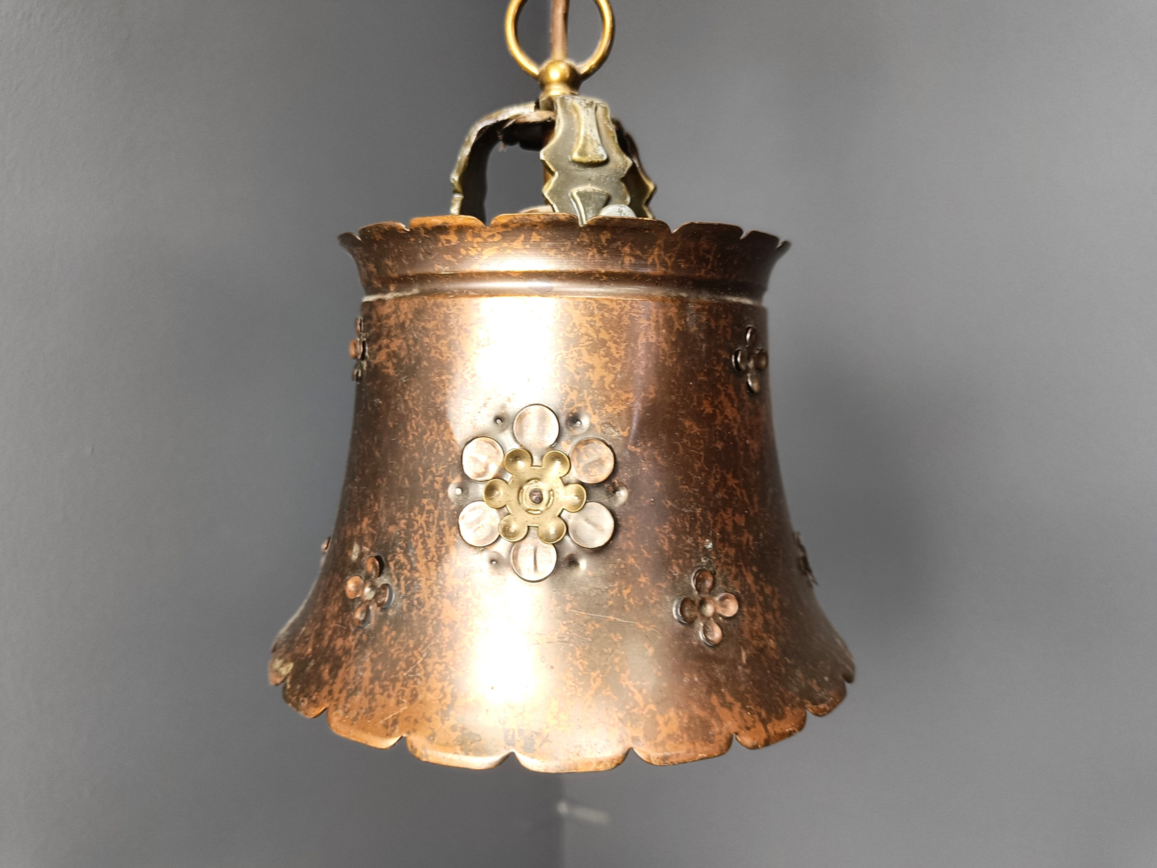 Brutalist copper pendant light, 1970s