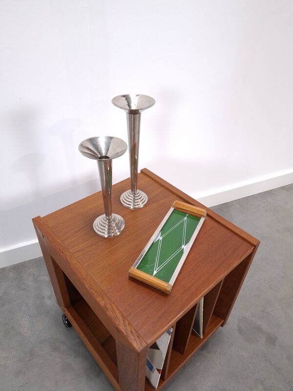 Meuble en teck LP sur roulettes, table d'appoint, table de nuit, meuble 2