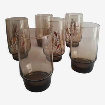 Set of 6 Tivoli 70s vintage smoked glass water glasses