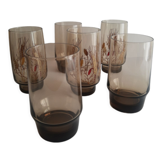 Set of 6 Tivoli 70s vintage smoked glass water glasses